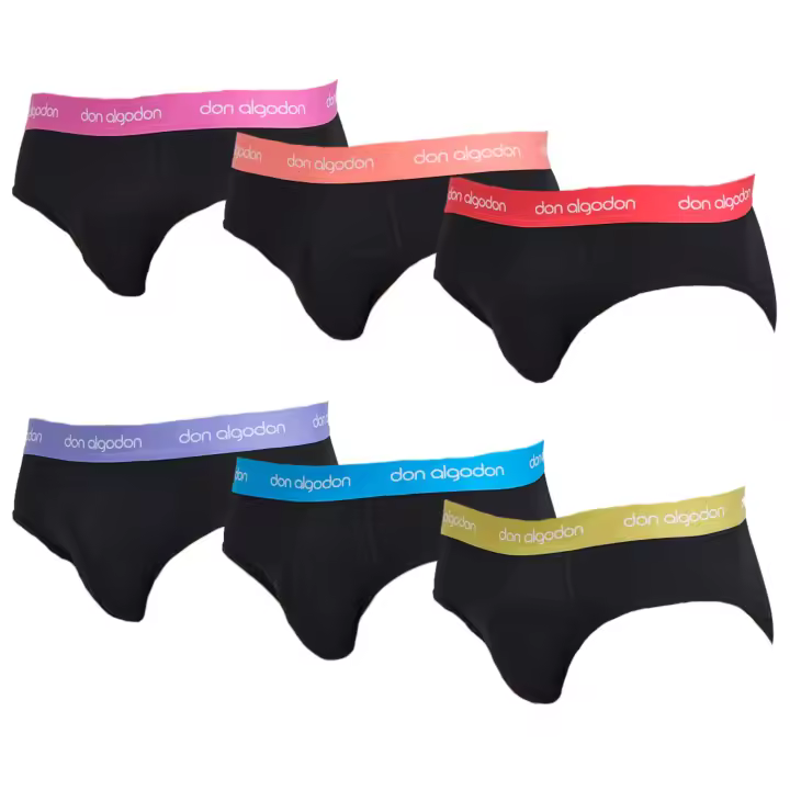 DON ALGODON | Pack de 6 Slips Para Hombre | Cintura Elástica Colorida | Cómodos y Transpirables | 6 Colores Diferentes | 3 Tallas: M, L, XL | 93% Algodón - 1