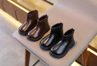 Botas De Moda Para Niños 2024 Calzado Invernal Cálido Para Niñas Y Niños Cuero PU Impermeable Casual De Alta Calidad Retro - details 1
