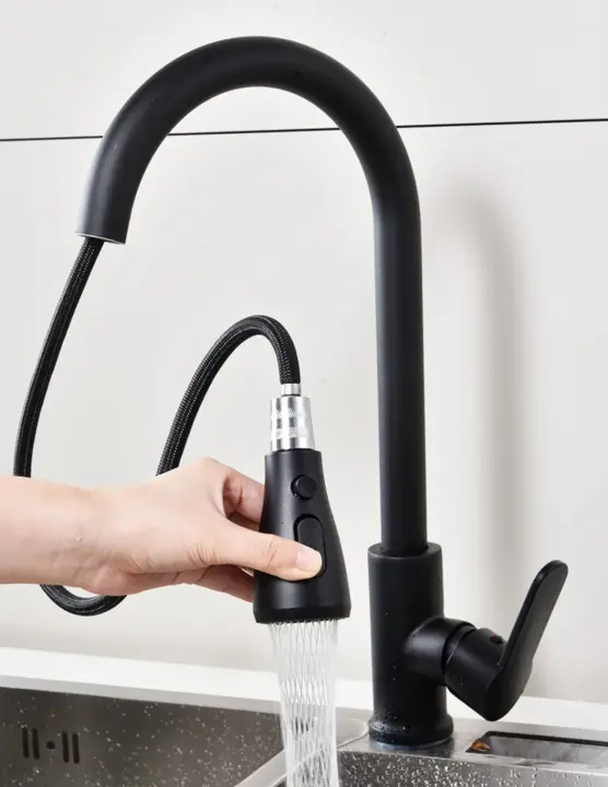 Grifo De Cocina Pull out En Acero Inoxidable 304 Montado En La Plataforma Con Cabezal De Rociador Tapa Fría Y Caliente Tapón Vertical Monohandle - 1