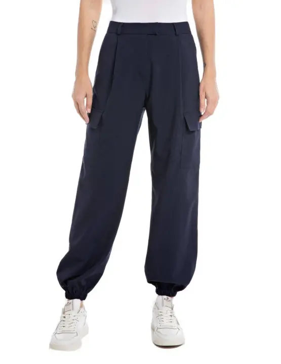 Pantalón Replay azul marino de tela tipo cargo para mujer - 1