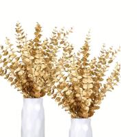20pcs Ramas De Eucalipto Dorado Decoración Artificial De Hojas De Eucalipto Falsas Para Decoración Del Hogar En PVC - details 0