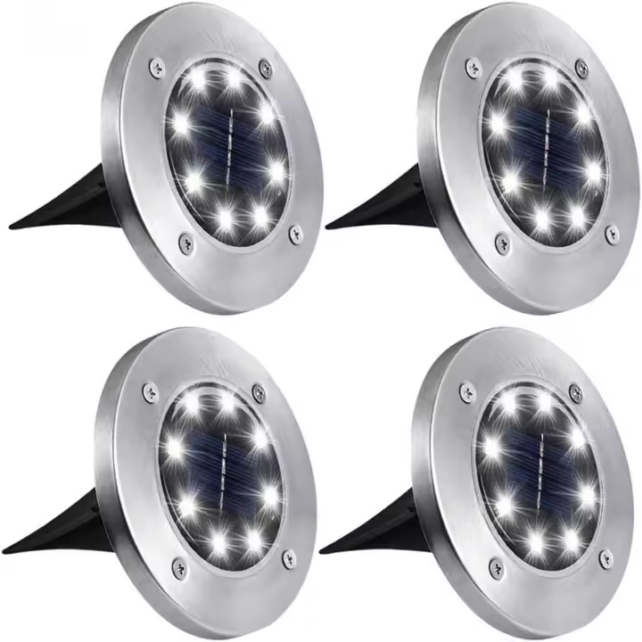 Pack De 4 Lámparas Solares Para Piso Exterior Luces De Jardín Chimenea En El suelo Con 8 LED Luz Solar Disco Luz Solar Para El Paisaje - 1