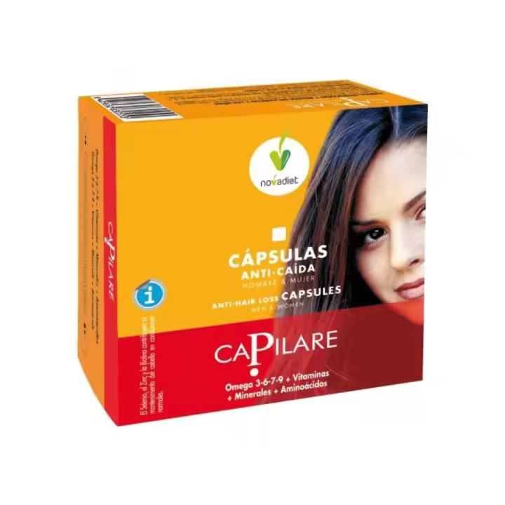 Novadiet - CAPILARE Cápsulas con Zinc, Selenio, Riboflavina, Biotina, Ayuda a la Caída del Cabello y Uñas, Mantiene la hidratación de Piel y Cabello - 60 Cápsulas - 1