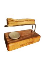 Quemador de Palo Santo de madera y barnizado, nogal, incluye soporte de acero inoxidable, vela de té y Palo Santo. Marca lala´s candels - details 2