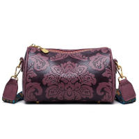 Bolso De Hombro Cruzado Estilizado Chino Para Mujeres Bolso Cilíndrico Con Relieve De Flor Cierre De Cremallera Material PU Y Lona Interior - details 21