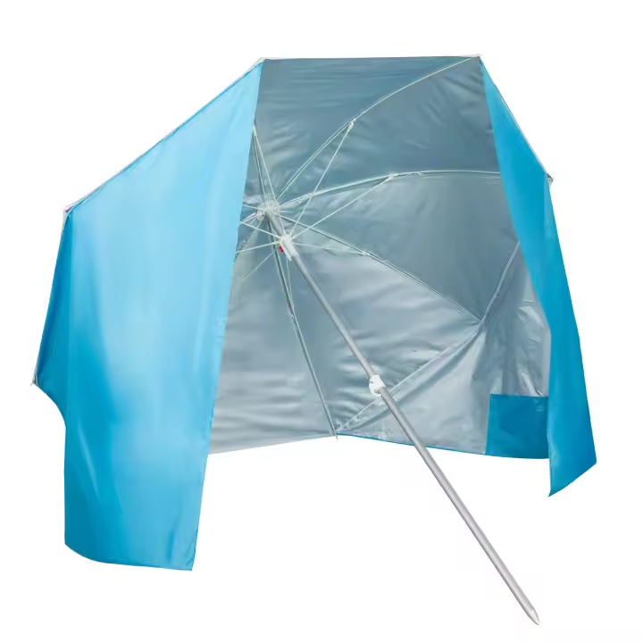 Aktive - Sombrilla playa 2 en 1 con paravientos 200 cm, mástil aluminio, protección solar UV50 con revestimiento plateado, 8 varillas fibra vidrio, diseño portátil, funda transporte incluida, accesorios verano, sombrillas - 1