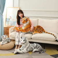 Juguete De Peluche Tigre Realista Suave Animal Silvestre Simulación Regalo De Cumpleaños Para Niños Blanco Y Marrón - details 0