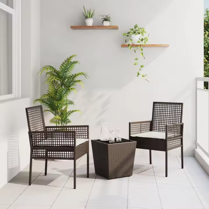 Conjunto de Bistro de Jardín de 3 Piezas vidaXL con Cojines Marrón de Poliratán - 1