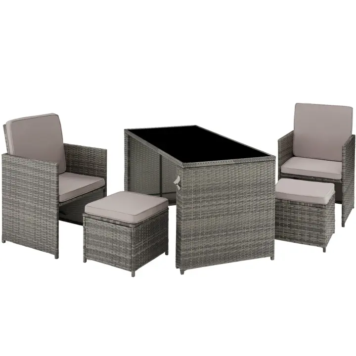 Tectake - Conjunto de ratán PALERMO | Cómodo conjunto de ratán con diseño funcional | Estable estructura de sólido acero con topes de plástico en las patas | Mesa con tablero extraíble de vidrio de seguridad y abrebotellas - 1