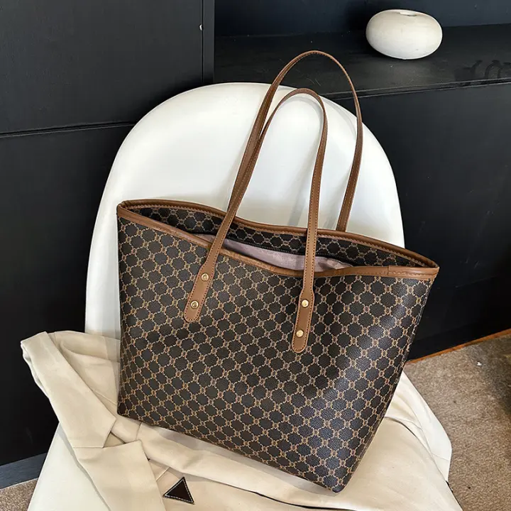 SOMY Bolso de mano clásico Vintage con estampado de letras, bolso de viaje de gran capacidad, bolso de hombro de cuero PU para mujer - 1