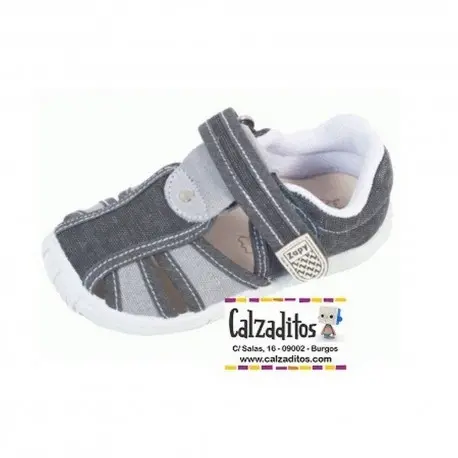 Sandalias de lona en negro y gris acolchadas con velcro, de Lonettes Zapy for kids - 1