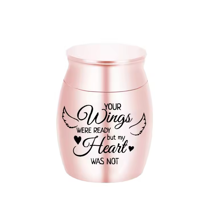 Pequeño Urnita Para Restos Humanos Con Alas De Angel Decoración Adulto Urnita De Memoria Miniurna De Aleación De Aluminio - 1