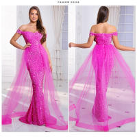 Vestido De Noche Romagic En El Hombro Rosa Con Cola Vestido De Boda De Velocidad Para Mujer Espalda Descubierta Estrellado En Velocidad Fiesta De Premios De 2025 - details 2
