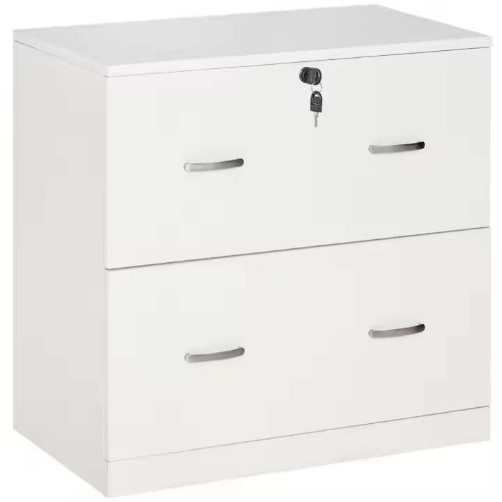 Vinsetto Cajonera de Escritorio con 2 Cajones Cajonera de Oficina con Guías para Carpetas Colgantes para A4 Cerradura y 2 Llaves para Estudio Salón 77x42x72 cm Blanco - 1