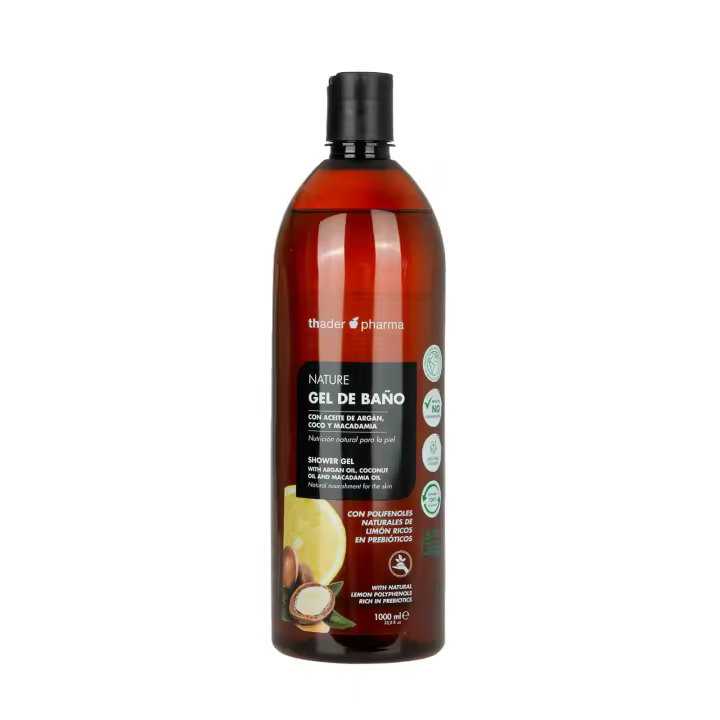 Thader Pharma Gel de baño nutritivo con Polifenoles naturales y Aceites de Argán, Coco y Macadamia, 1000 ml - 1