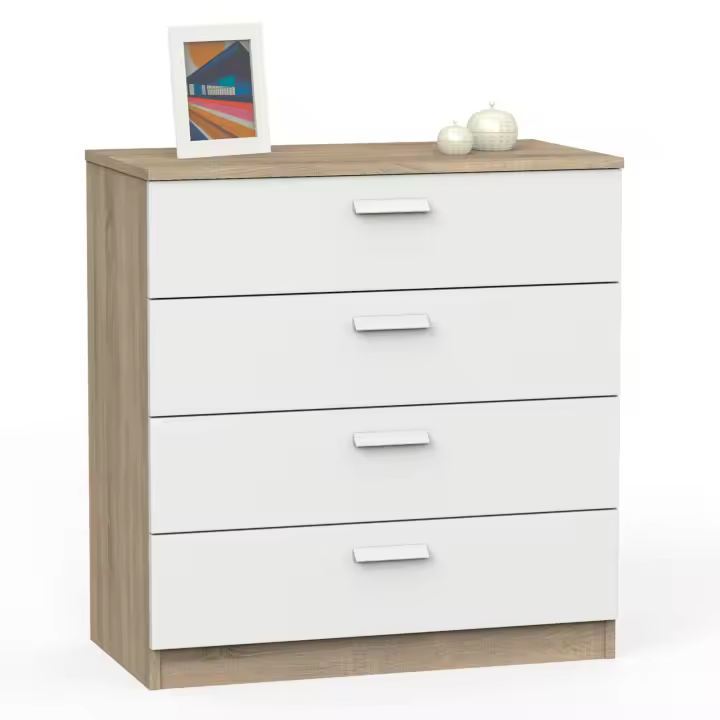 Briebe Nova Cómoda Dormitorio, Cajonera 4 Cajones, Sinfonier 78x74x40 cm (Alto x Ancho x Profundo), , Blanco - 1
