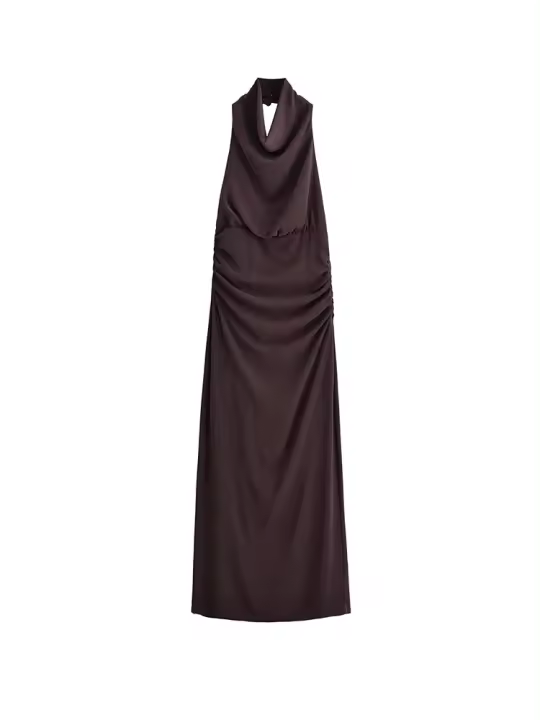 Vestido Halter Sin Mangas Para Mujer Verano Elegante Vintage De Tela Algodón Y Poliéster Longitud Media Pierna Estilo De Calle - 1