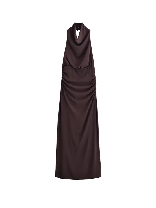 Vestido Halter Sin Mangas Para Mujer Verano Elegante Vintage De Tela Algodón Y Poliéster Longitud Media Pierna Estilo De Calle - 1