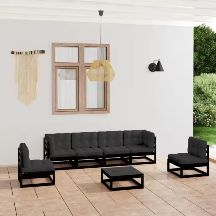vidaXL Juego de muebles de jardín 7 pzas y cojines madera pino maciza - 1