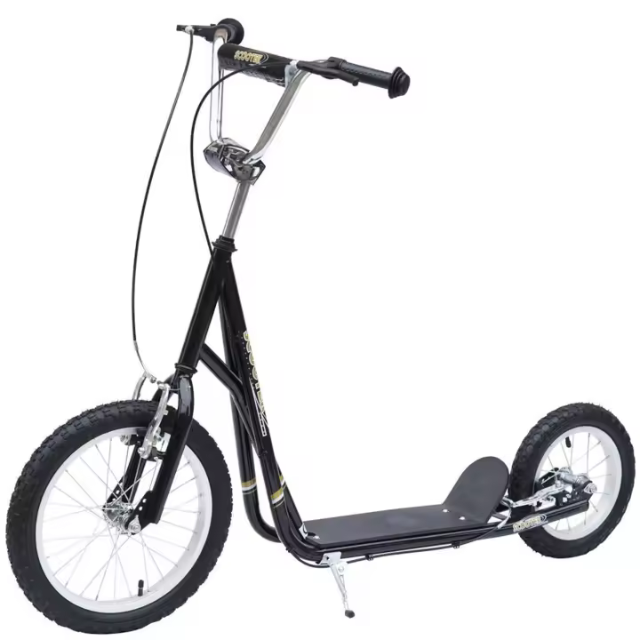 HOMCOM Patinete para Niños Mayores de 5 Años Scooter de 2 Ruedas Grandes con Doble Freno y Manillar Ajustable en Altura para Adolescentes Adultos 135x58x92-100 cm Negro - 1