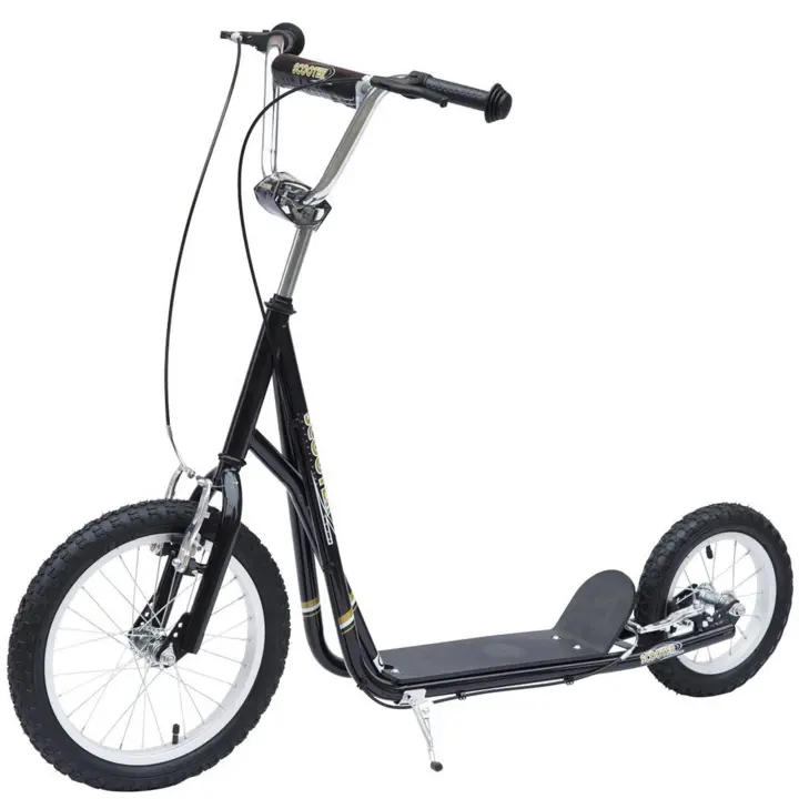 HOMCOM Patinete para Niños Mayores de 5 Años Scooter de 2 Ruedas Grandes con Doble Freno y Manillar Ajustable en Altura para Adolescentes Adultos 135x58x92-100 cm Negro - 1