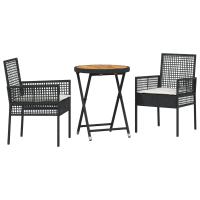 Set de Bistro de Jardín de 3 Piezas con Cojines Ratané Negro - details 1