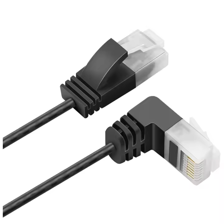 CABLEPELADO Cable de Red, Cable LAN, Cable de Datos, Cable Gigabit, Cable RJ45, Cable Trenzado, 1x 90º, Categoría 5E, Compatible PC, PS4, PS5, Xbox, Smart TV, Server, 2 Metros, Negro - 1