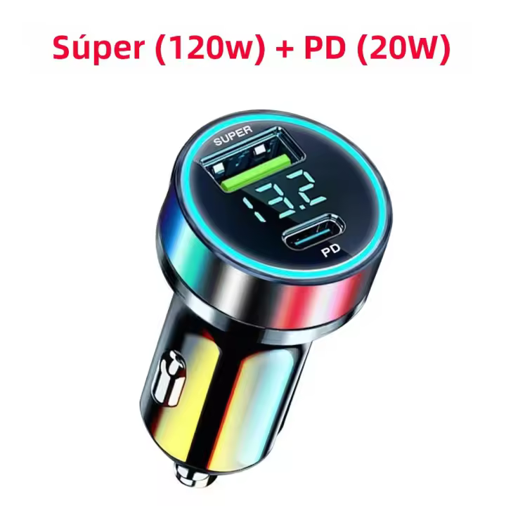Cargador de coche 240W con dos puertos USB y pantalla digital carga rápida 120W para iPhone Samsung xiaomi adaptador de carga - 1