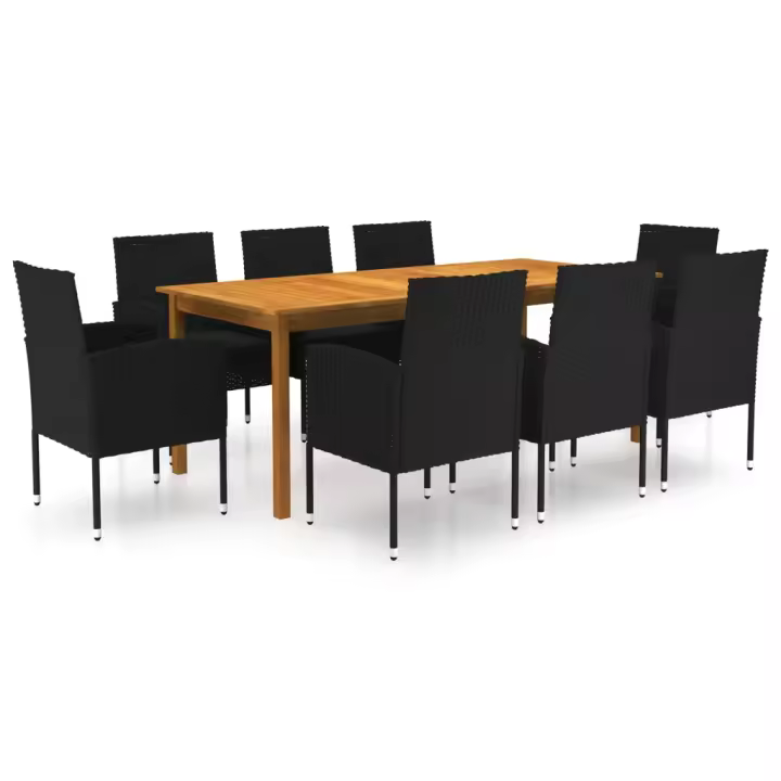 vidaXL Juego de comedor de jardín de 9 piezas negro - 1
