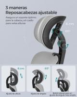 Silla Ergonómica de Oficina con Respaldo Alto de Malla - Soporte Lumbar Ajustable, Reposacabezas y Apoyabrazos 3D Ajustables, Ideal para Escritorio - details 6