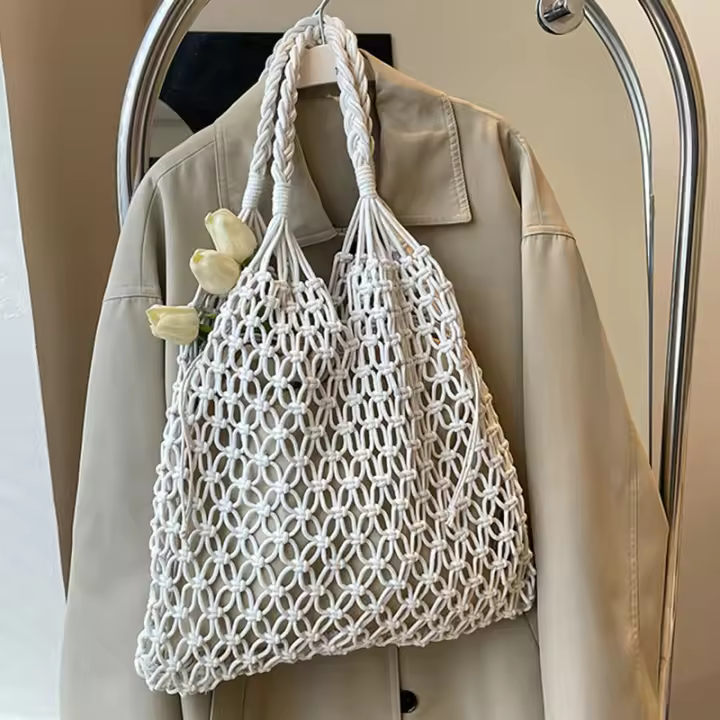 Bolsos de ganchillo de moda para Mujer, Bolso de mano de Playa de Rafia, Bolso de Paja, Bolso de hombro de punto Bohemio - 1