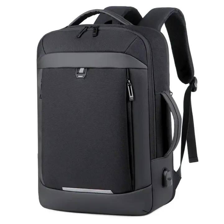 Mochila para ordenador portátil expandible para hombre, bolsa impermeable negra para Notebook, 16 pulgadas, 17 pulgadas, mochila de trabajo multifunción para negocios - 1