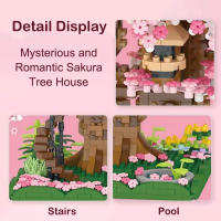 Juguete Educativo Para Niños Casa En Un Árbol De Cerezo Miniatura Bloques De Construcción Micro De Alta Calidad Con Flor De Cerezo Para Juego De Construcción - details 2
