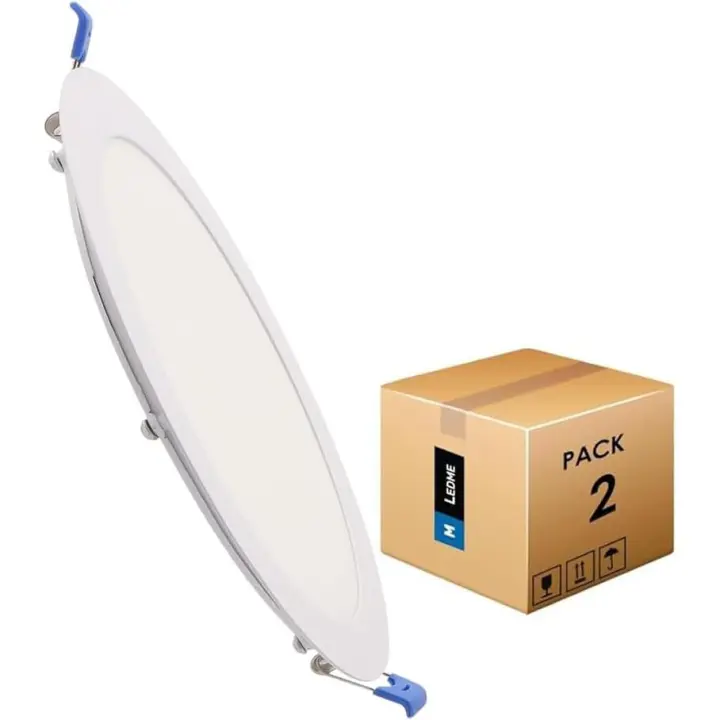 -Pack 2, LED Downlight 220 mm 20W, 2000 Luces, panel Redondo extra plane, color De Luz fría (6000K), Corte estándar 205mm, controlador incluido, LM5551. - 1