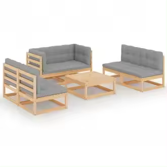 VIDAXL 3076464 conjunto de muebles de exterior de 7 piezas de madera de pino con cojines color gris - 1