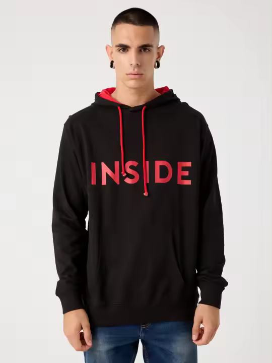 Sudadera regular de manga larga y cuello con capucha con bolsillo de canguro y estampado de la marca INSIDE - 1