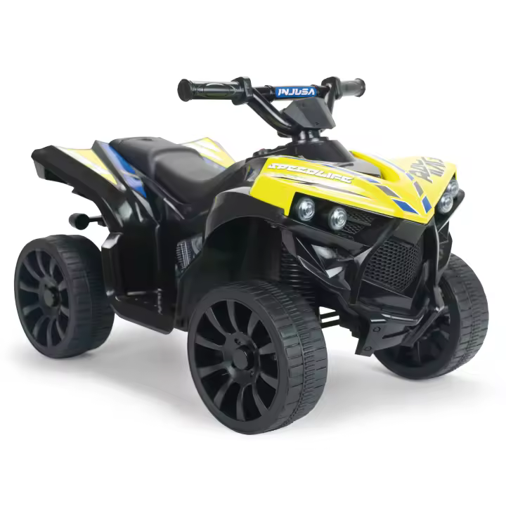 INJUSA Coche Eléctrico para Niño 6V Rojo -  Quad Racing para Niños 3 Años con Marcha Atrás + Luces LED + Sonidos + Pedal Acelerador + Freno Eléctrico + Batería 6V + Medidas 68 x 41 x 46 cm | Vehículo Eléctrico Niño y Niña | Color Rojo, Verde y Amarillo - 1