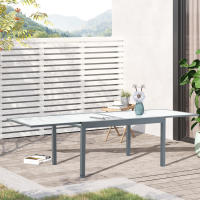 Mesa de Jardín Mesa de Coque con tapa de Cristal Templada 160-210 cm extensible, Aluminio, rectangular, Blanco Huesto, para muebles de Balcón y Jardín - details 0