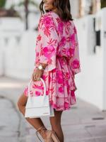 Vestido Estampado De Verano Para Mujer Con Manga Corta Estilo Casual Elegante Con V-Neck Y Mangas Onduladas A-Line Longitud De Rodilla Para Comunicación Y Vacaciones - details 4