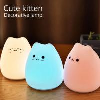 Luz De Noche Táctil Gato Colorido De Silicona Luz LED Cartoon Lámpara De Mesa Decorativa Para Dormitorio Iluminación Alrededor Del Cama - details 1