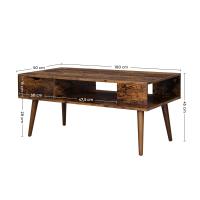 Mesa de Café con Cajón y Compartimento Abierto - 100x50x45 cm, Patas Elegantes, Ideal para Sala de Estar y Comedor, Marrón Rústico - details 2