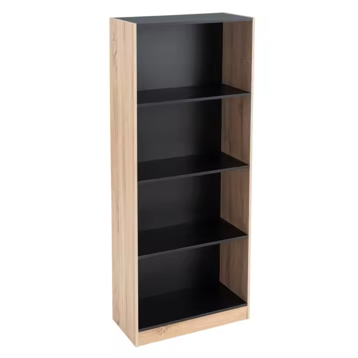 Lola Home Librería de 3 estantes de madera MDF negra y natural de 60x29x147 cm - 1