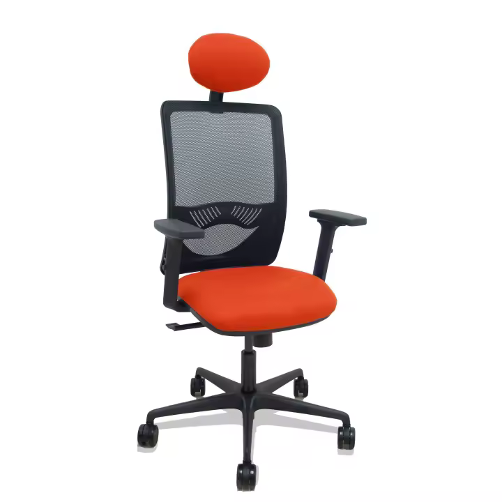 Silla Zulema sincro malla negra asiento bali naranja oscuro brazos 2D ruedas 65mm cabecero - 1