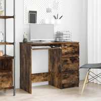 vidaXL Escritorio de madera contrachapada 90x45x76 cm en color Blanco/Blanco brillante/Gris hormigón y más | estructura resistente ideal para salón dormitorio o estudio - details 7