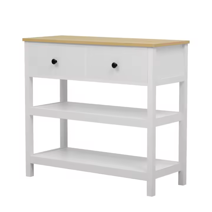 Mesa de Entrada Vintage, Mesa de Entrada de Madera Estrecha, Mesa de Entrada with Cajones y Estante Abierto para Pasillos, Entradas y Salones, Blanco Natural - 1