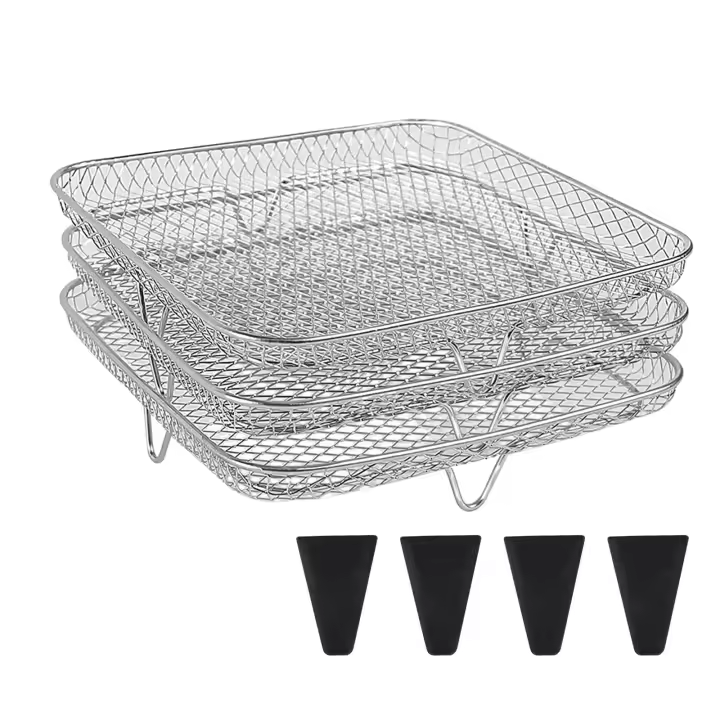 Rack De Asado 3 Capas En Acero Inoxidable Almacenable Soporte Para Carne Fácil De Limpiar Con Base De Silicona Accesorios De Cocina - 1
