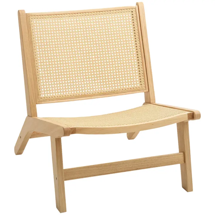 HOMCOM Sillón de Salón Nórdico Butaca de Salón con Respaldo y Asiento Amplio de Ratán Marco de Madera Butaca para Dormitorio Sala de Estar Natural - 1