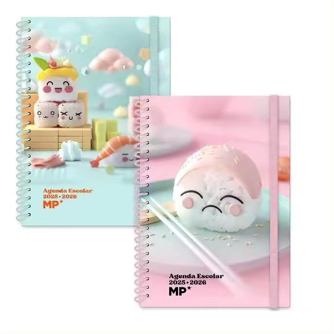 Mp-Agenda Escolar 2025-2026 - Agenda Escolar desde Septiembre 2025 a junio 2026- Diseño en Portada días por página ,tamaño A6 10X 15 ,tapa dura ,Encuadernación espiral cierre con goma,papelería bonita. 2 diseño para elegir . - 1