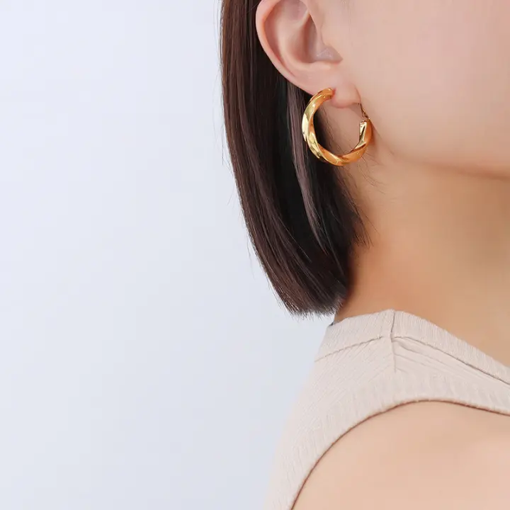 Fashion de Plata circonciio Cristal Círculo en forma de C pendientes de Las Señores de metal simple Ronda pendientes de joyería estética - 1