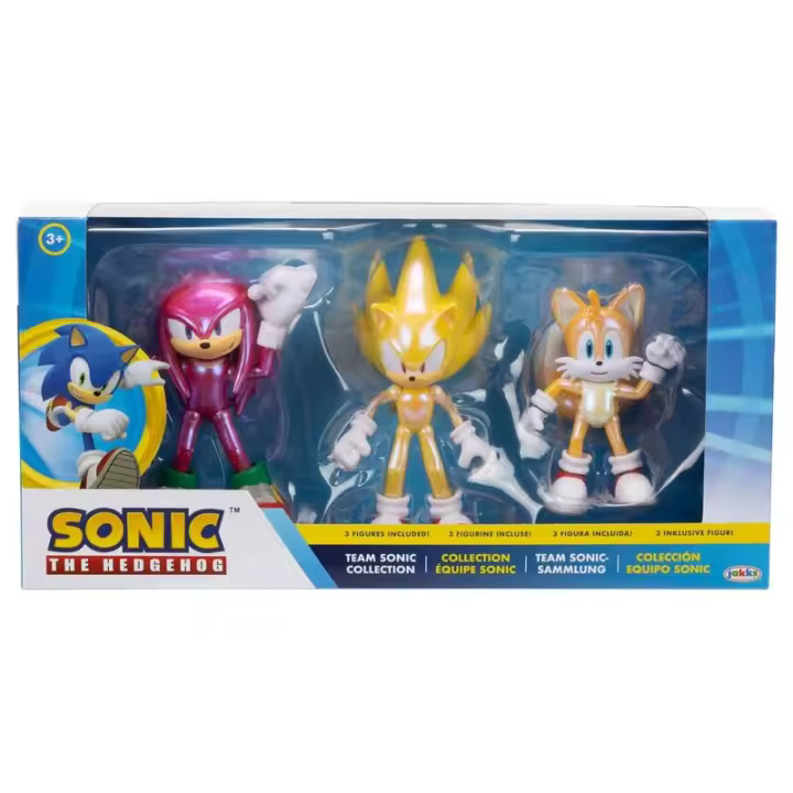 Blister 3 figura Ultimate Team Up Sonic the Hedgehog 10cm. Blister de figuras coleccionables. Incluye personajes icónicos con detalles auténticos para los fans. - 1
